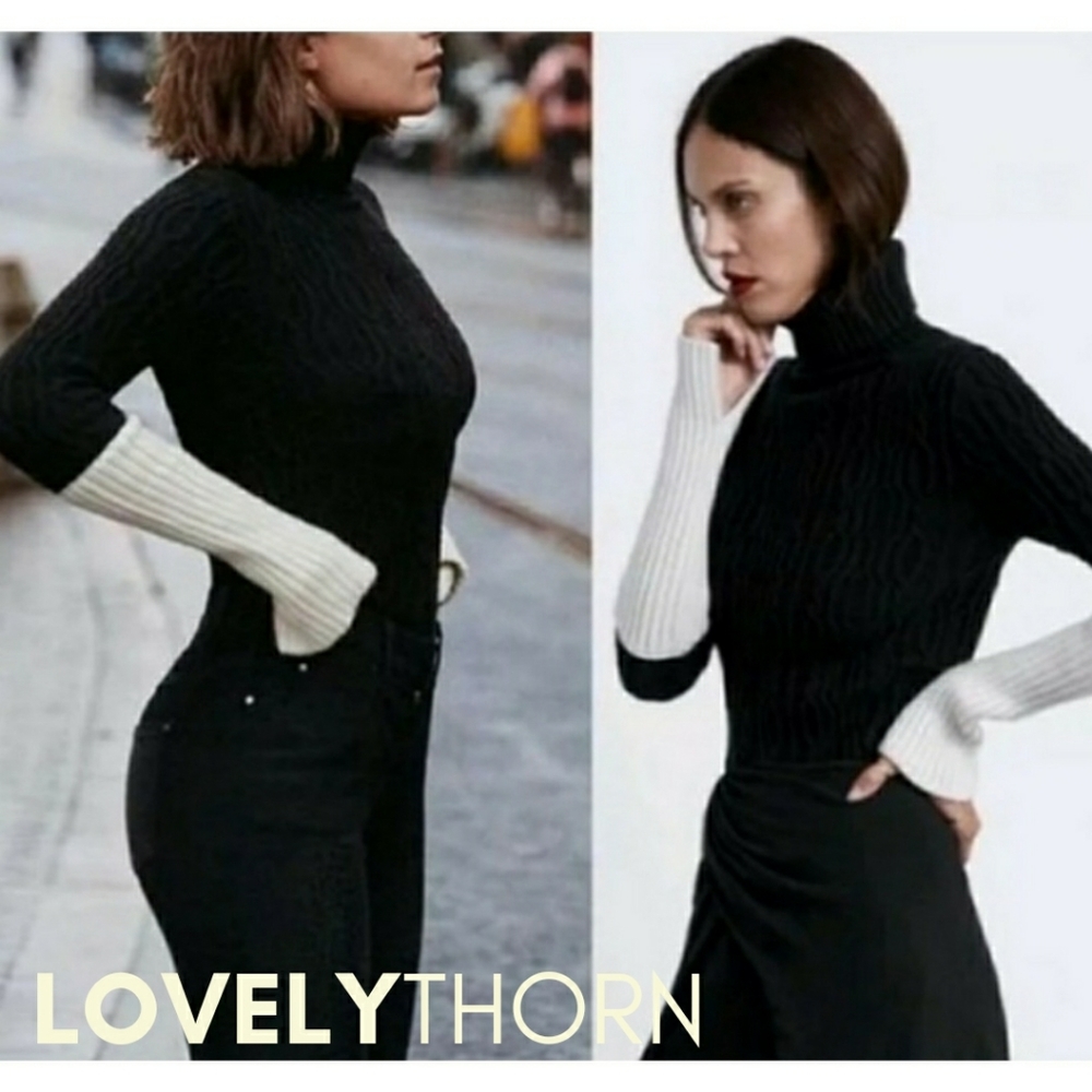 ZARA // cable knit color block turtleneck sweater - Picture 5 of 14